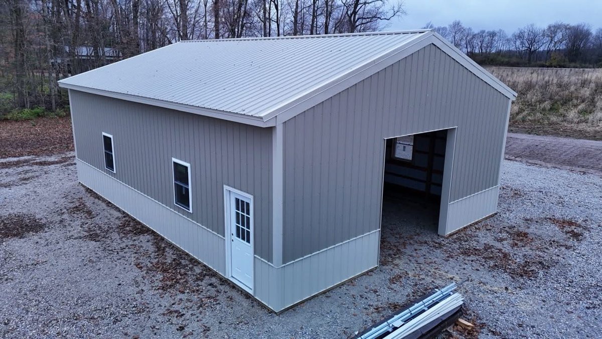 Windy Hill Exposed Fastener metal roof and siding on a pole barn